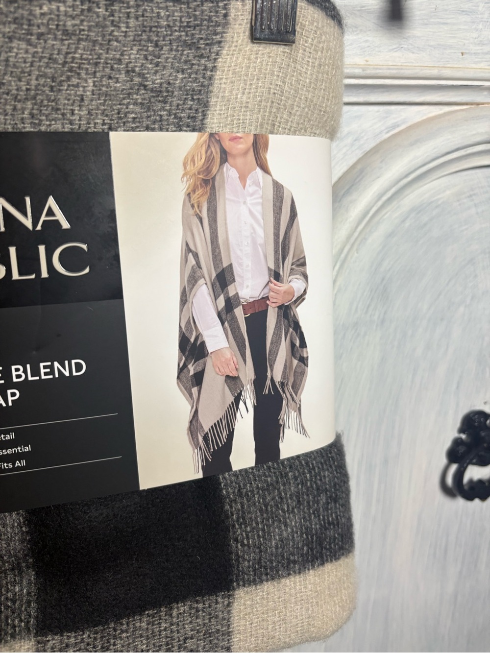 Banana Republic Cashmere Blend Erin Plaid Wrap Fringe Western Preppy Cozy Boho